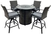 Seasonal Trends SH23S0880P Willow Creek Patio Bar Set w/Firepit Table, Cushion/Steel/Tile/Wicker, Charcoal/Gray